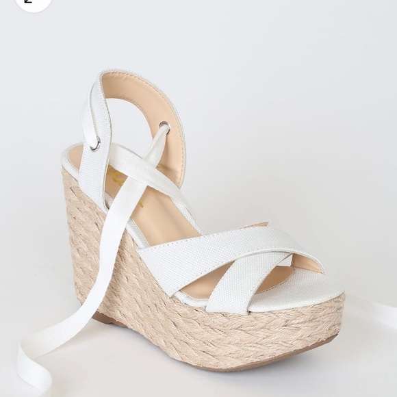 NWOB Lulus Esme White Lace-Up Espadrille Wedges - Picture 3 of 5